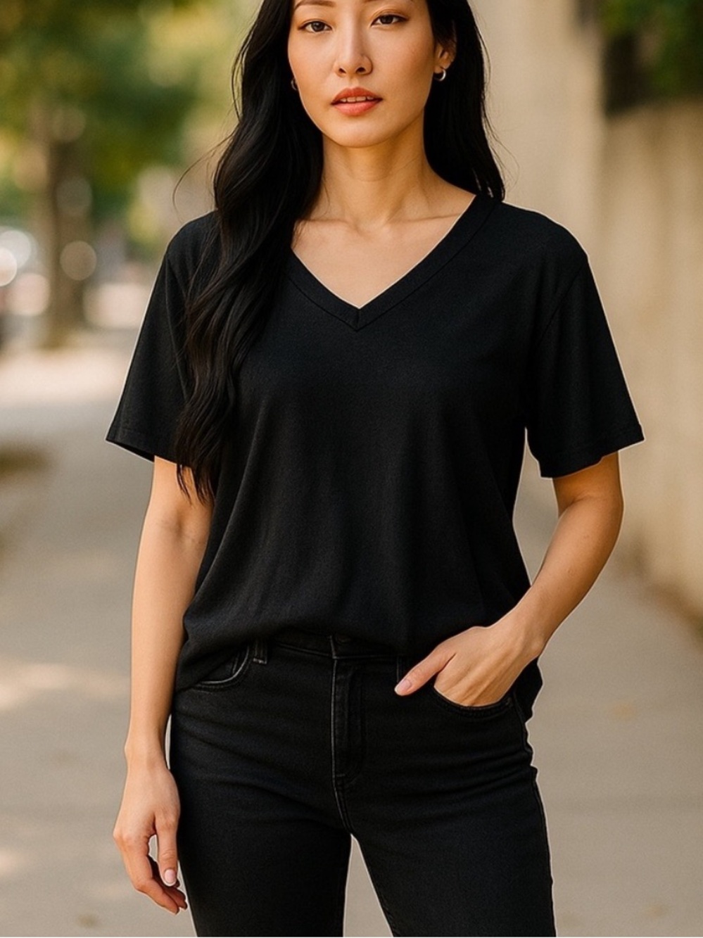 MICHAEL STARS Black V Neck Top